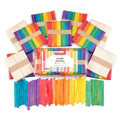 Incraftables Colored Popsicle Sticks For Crafts 600Pcs 7 Colors