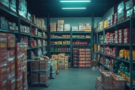 Interior Of A Grocery Store Warehouse Showcasing A Variety Of Packaged