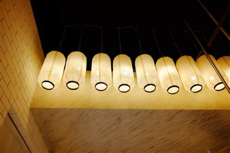 Japanese Paper Lantern Hanging On Ceiling Indoor Of Restaurant Stock