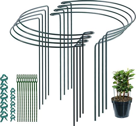 Jialwen 8 Pack 20 35Cm Plant Support Stakes Ring Cages Metal Garden