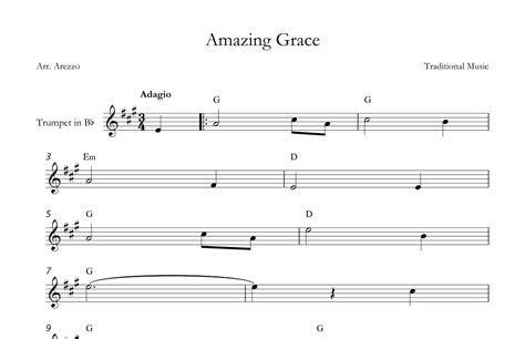 John Newton Amazing Grace Trumpet Lead Sheet In G Major Chord Symbols