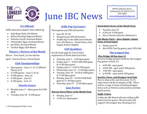 June 2024 Newsletter Indianapolis Bridge Center June 2024 Newsletter Indianapolis Bridge Center