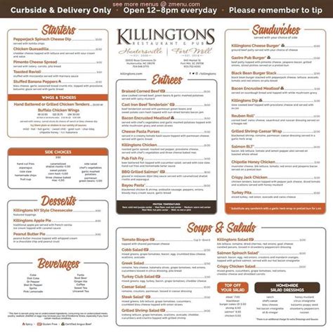 Killingtons Restaurant Amp Pub Huntersville Menu Prices Amp Restaurant