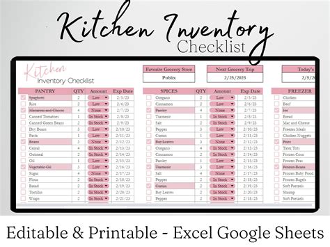Kitchen Inventory Template Pantry Inventory Spreadsheet List Freezer