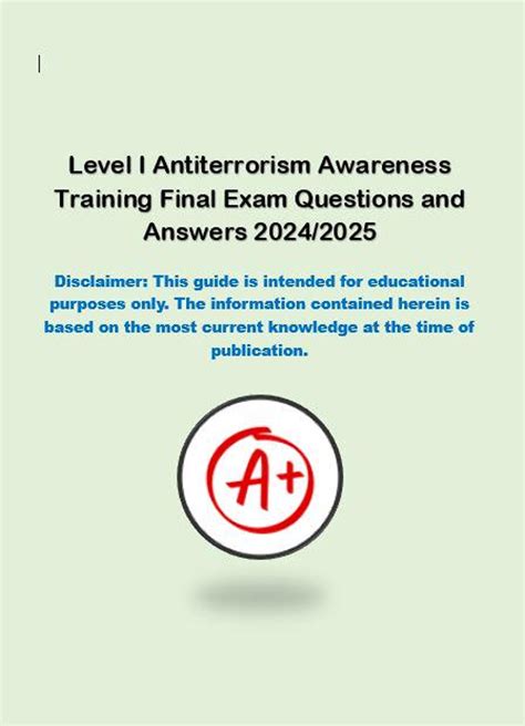 Level I Antiterrorism Awareness Training Final Exam Questions And Answers 2024 2025