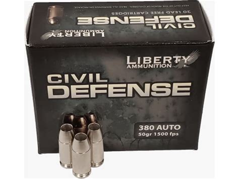 Liberty Civil Defense Hollow Point 380 Acp Ammo 50 Gr 20 Round Box Lacd380023 Nickel Plated Brass Casing