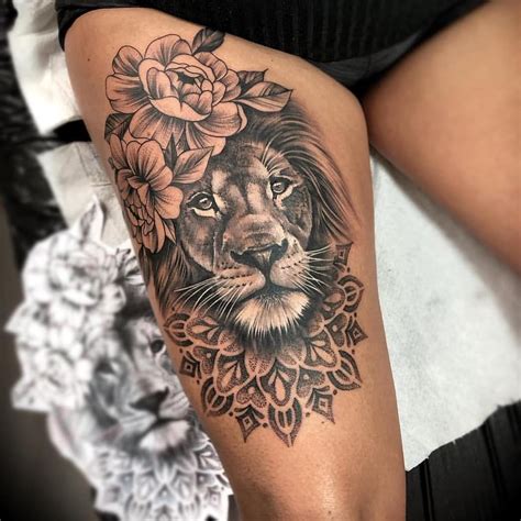 Lion Tattoo On Thigh Tattoo Style Trends