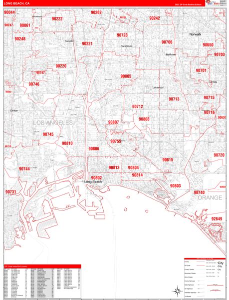 Long Beach California Zip Code Wall Map Red Line Style By Marketmaps Long Beach California Zip Code Wall Map Red Line Style By Marketmaps