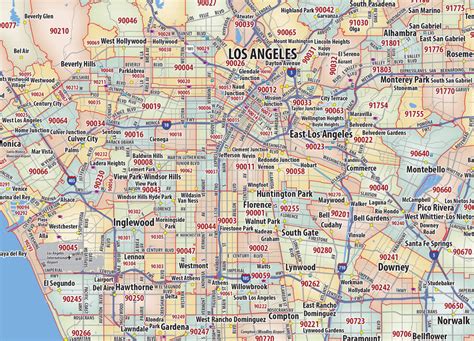 Los Angeles Area Zip Code Map American Map Store