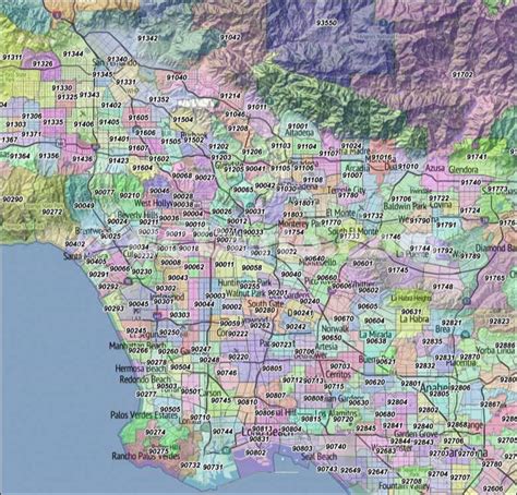 Los Angeles County California Zip Codes Map