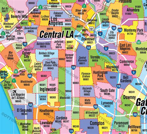 Los Angeles County Zip Code Map Regions Colored Files Pdf And Ai