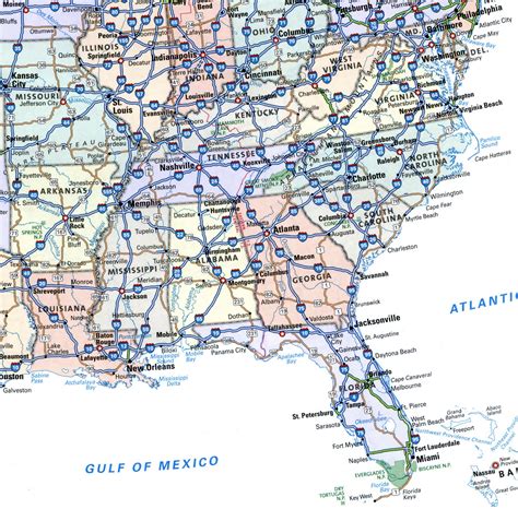 Map Of Southeastern Usa Highways