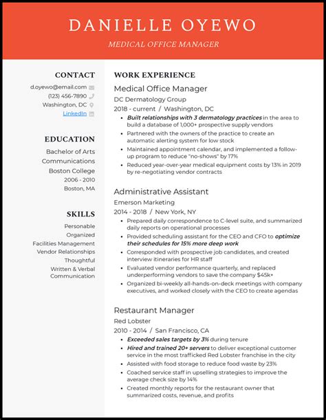 Medical Office Manager Resume Example