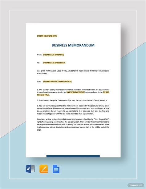 Memorandum Of Understanding For Business Template In Word Google Docs