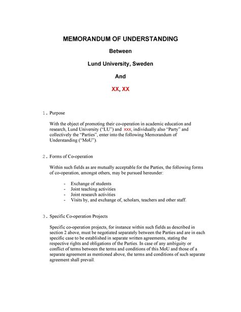 Memorandum Of Understanding Template Free