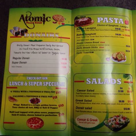 Menu At Atomic Pizza Amp Donair Pizzeria Stony Plain