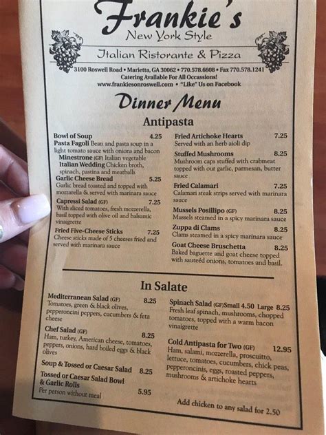 Menu At Frankie Amp 39 S Amp Quot On Roswell Road Amp Quot Italian Restaurant Marietta