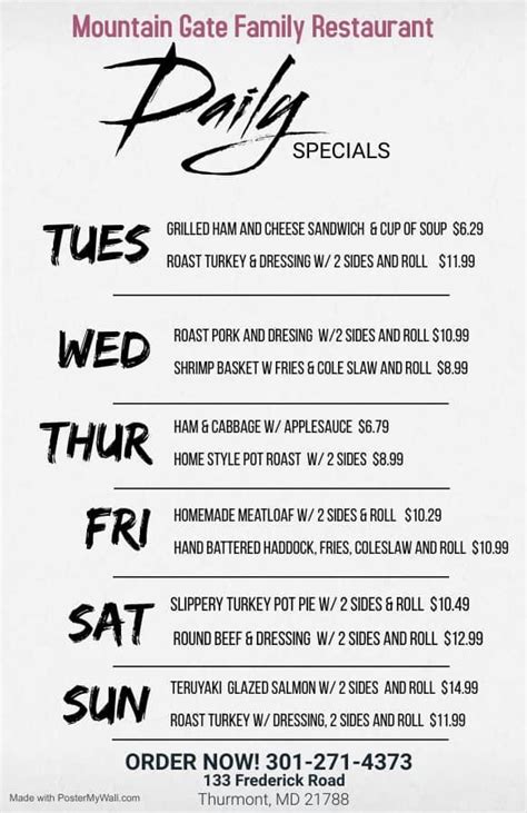 Menu At Mountain Gate Family Restaurant Thurmont