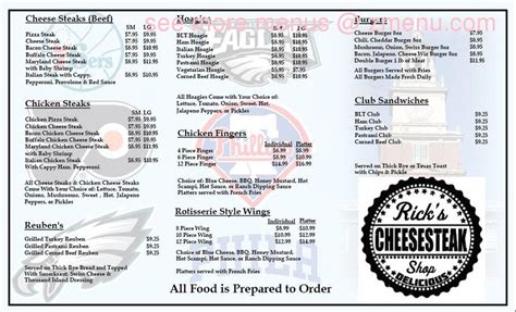 Menu The Cheese Steak Shop