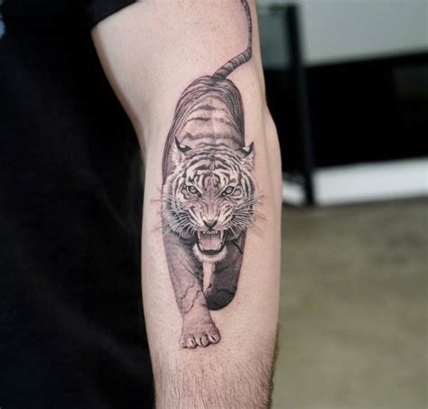 Micro Realistic Tiger Tattoo On The Forearm