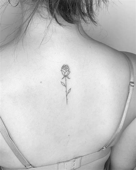 Minimalist Rose Tattoo On The Upper Back