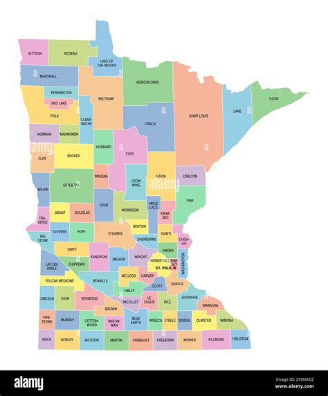 Minnesota U S State Subdivided Into 87 Counties Multi Colored Minnesota U S State Subdivided Into 87 Counties Multi Colored