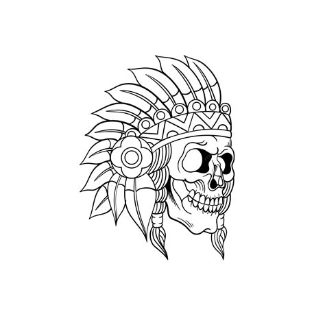 Native American Head Skull Traditional Tattoo Design Outline Suitable