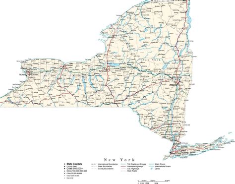 New York State State Map Cut Out Style With Capital County Boundaries Cities Roads And Water Features New York State State Map Cut Out Style With Capital County Boundaries Cities Roads And Water Features