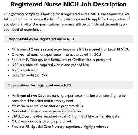 Nicu Nurse Nicu Nurse Job Description