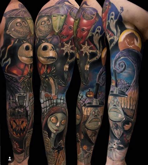 Nightmare Before Christmas Tattoo Sleeve Realistic Portrait Tattoos