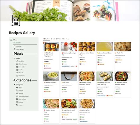 Notion Meal Planner Template Digital Recipe Book Notion Grocery List