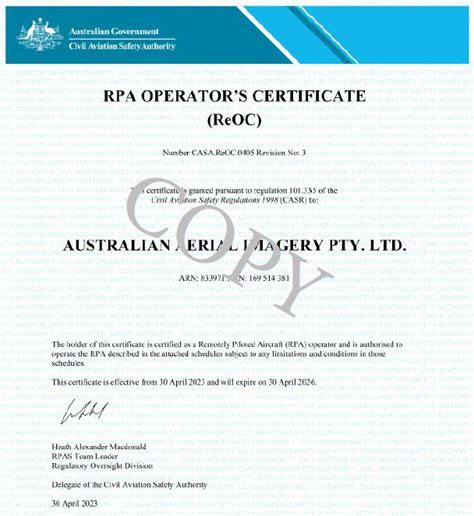 Obtaining Australian Casa Repl And Reoc For Above 2Kg Drones