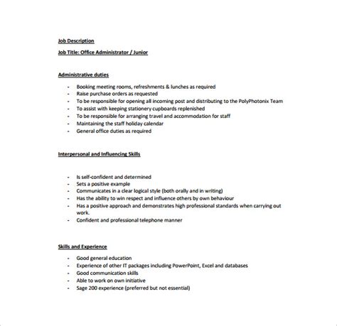 Office Administrator Job Description Templates 11 Free Sample Example Format Download