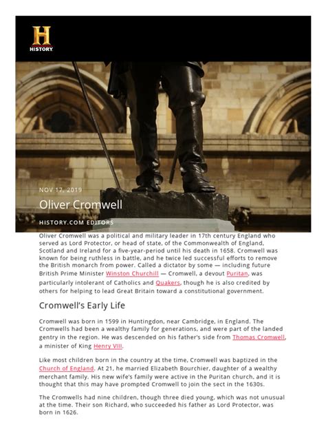 Oliver Cromwell Definition Facts Head History