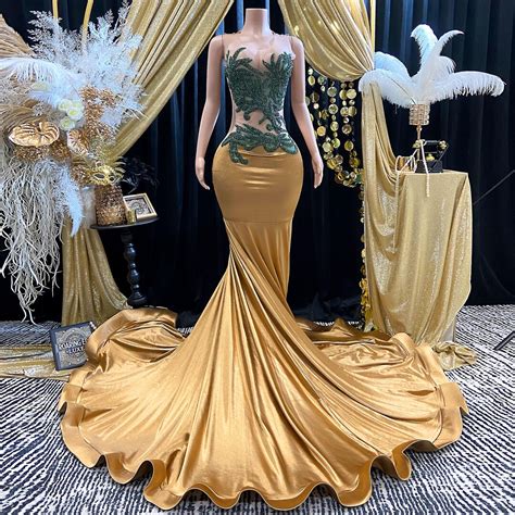 Oliver Green Gold Rhinestone Applique Evening Dress Handmade Couture Gown Crystals Birthday Prom Full Dress In Mesh Fabric Formal Gown Gift Etsy