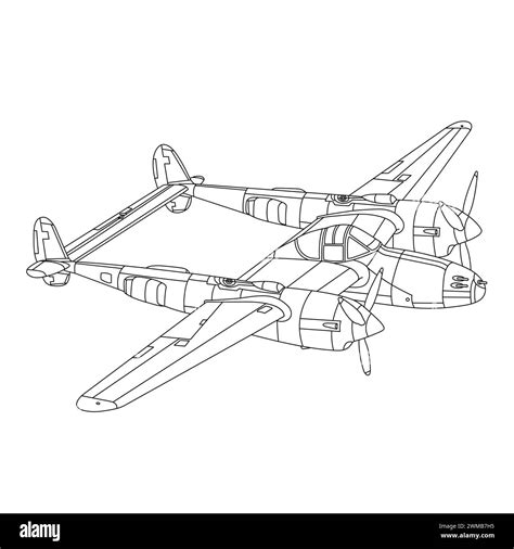P 38 Lightning Airplane Coloring Book Vector Illustration P 38 Lightning Airplane Coloring Book Vector Illustration