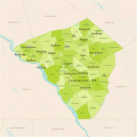 Pa Lancaster County Vector Map Green Art Print