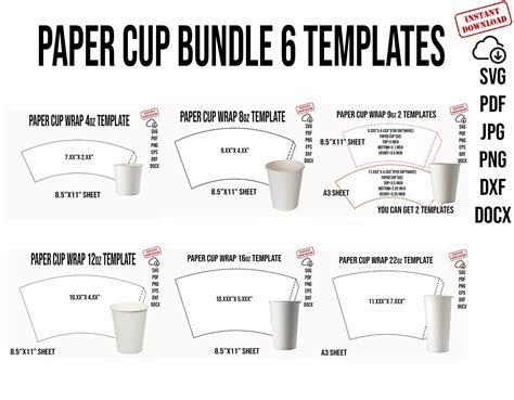 Paper Cup Bundle Template 4Oz 8Oz 9Oz 12Oz 16Oz 22Oz Full Wrap