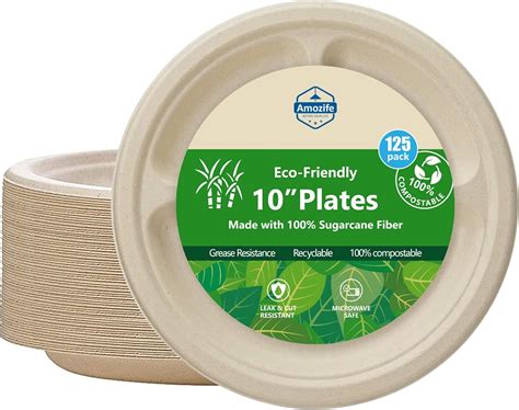 Paper Plates 10 Inch 3 Compartment Disposable Paper Plates Compostable Large Paper Plates Bulk Eco Friendly