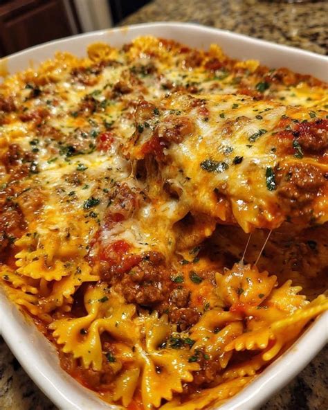 Pasta Always Lifts My Spirits Cheesy Bowtie Casserole With Italian Ground Beef Cheddar Marinara Ingredients 12 Oz Bowtie Farfalle Pasta 1 Lb Ground Beef 1 Jar 24 Oz Marinara Sauce