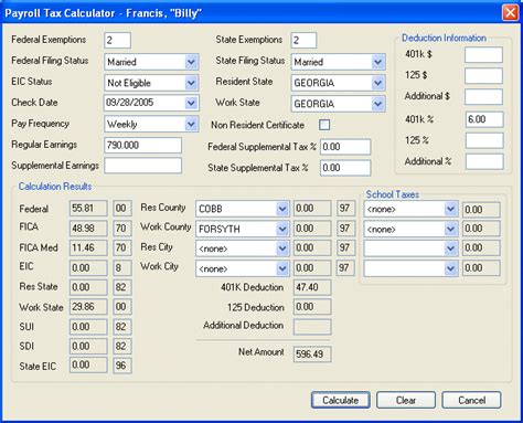 Payroll Tax Calculator Screen