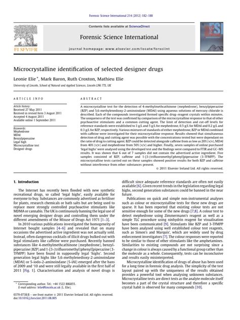 Pdf Microcrystalline Identification Of Selected Designer Drugs