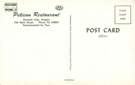 Pelican Restaurant Klamath Falls Or Postcard
