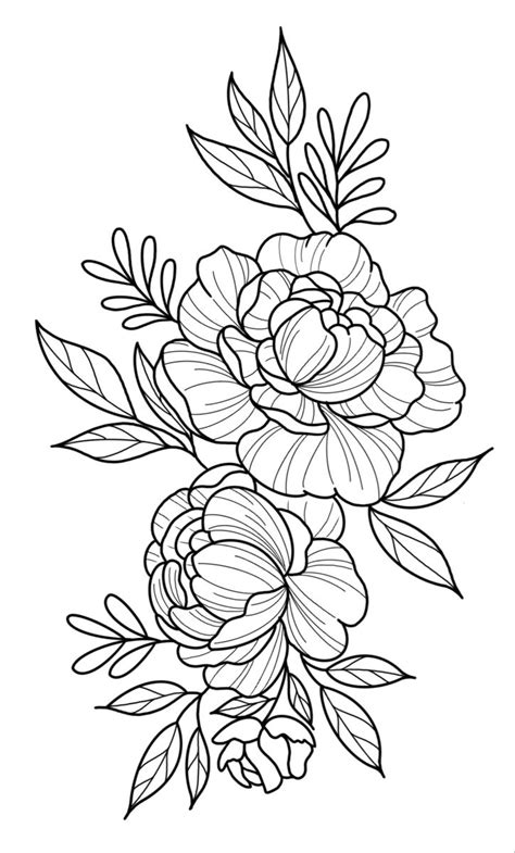 Peonies Floral Tattoo Stencil Flower Thigh Tattoos Flower Drawing