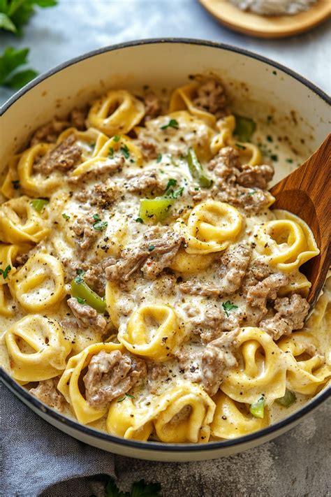 Philly Cheesesteak Tortellini Pasta That Oven Feelin
