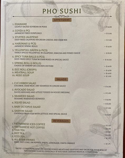 Pho And Japanese Sushi Tulsa Ok Menu