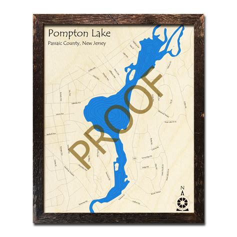 Pompton Lake New Jersey 3D Nautical Wood Maps