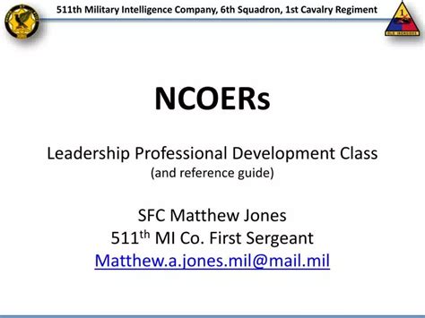 Ppt Ncoers Leadership Professional Development Class And Reference Guide Sfc Matthew Jones 511 Th Mi Co First Sergeant Powerpoint Presentation Id 1650822