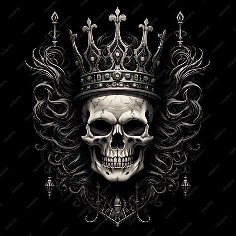 Premium Ai Image Skull And Crown Tattoo Design Illustration