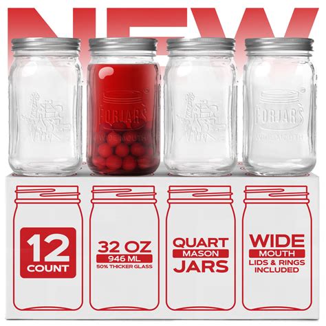 Premium Mason Jars 32 Oz 12 Pack Wide Mouth Glass Canning Jars Forjars
